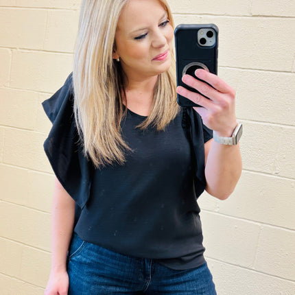 Black Flutter Sleeve Blouse