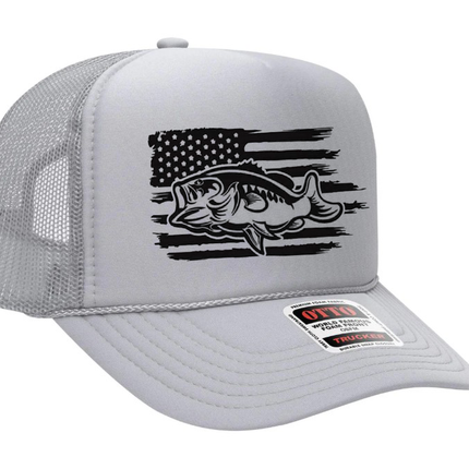 Bass Fishing American Flag Black Design Adult Otto Foam Trucker Hat