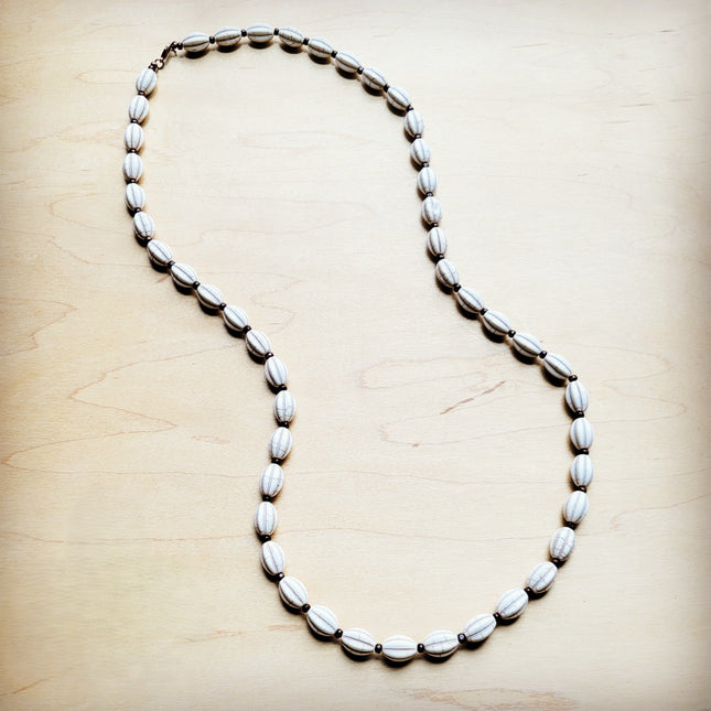 **White Turquoise & Wood Melon Beaded Necklace 258p