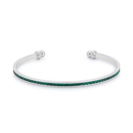 Bonnie 0.8ct Emerald Green Crystals With White Gold Rhodium Channel Set Cuff