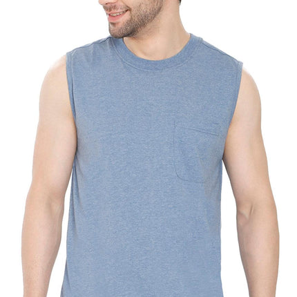Mens Sleeveless T-Shirt with Pocket - A No Cling Comfort Fit Tank
