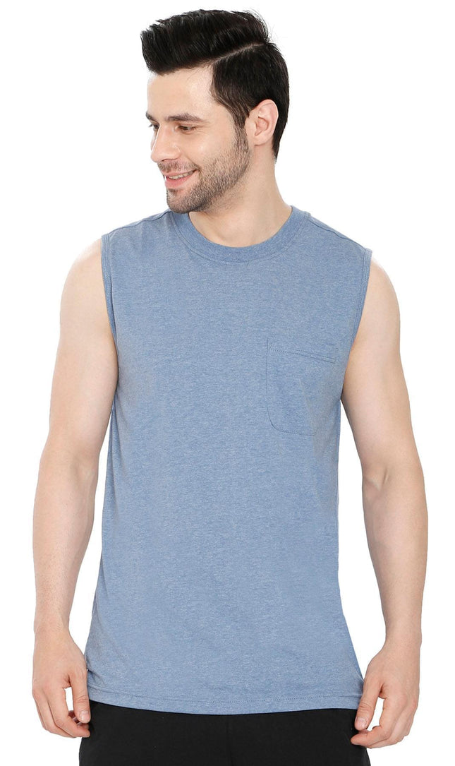Mens Sleeveless T-Shirt with Pocket - A No Cling Comfort Fit Tank