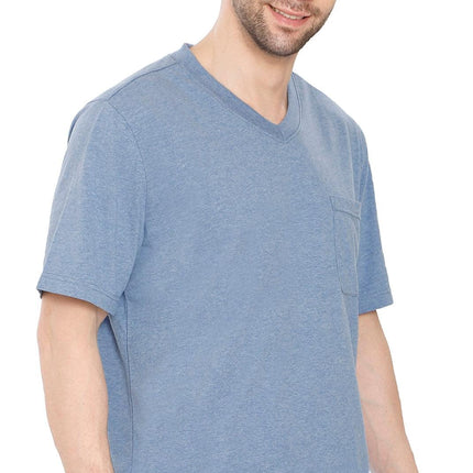 Men’s Short Sleeve Relaxed Fit V-Neck T-Shirt in Cotton Blend with Pocket