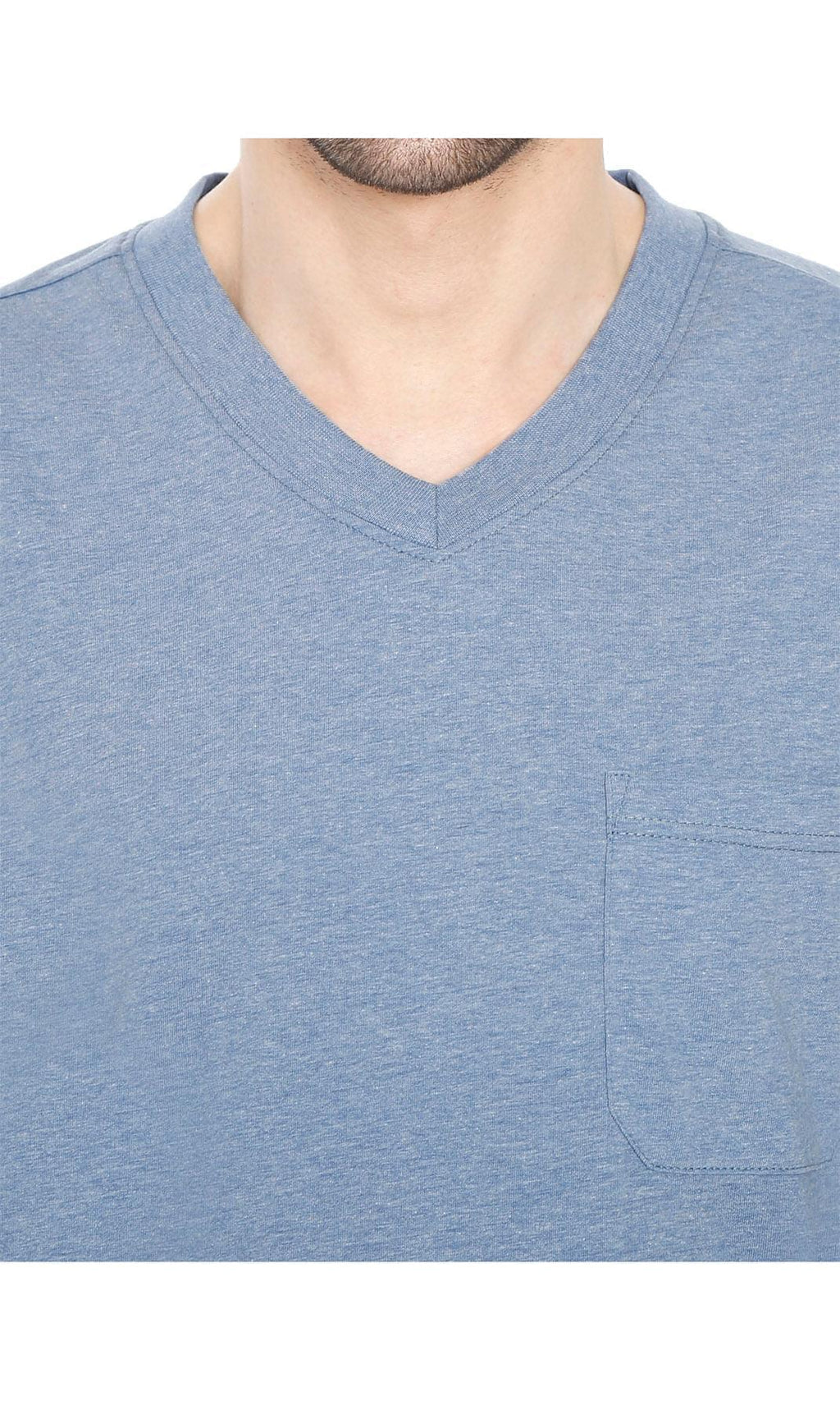 Men’s Short Sleeve Relaxed Fit V-Neck T-Shirt in Cotton Blend with Pocket