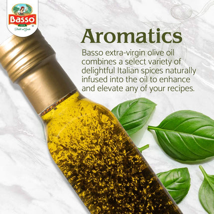 Basso 1904 Infused Extra Virgin Olive Oil Gift Set – Garlic, Chili Pepper, Rosemary, Basil – 4 x 8.5 fl oz (250 ml)