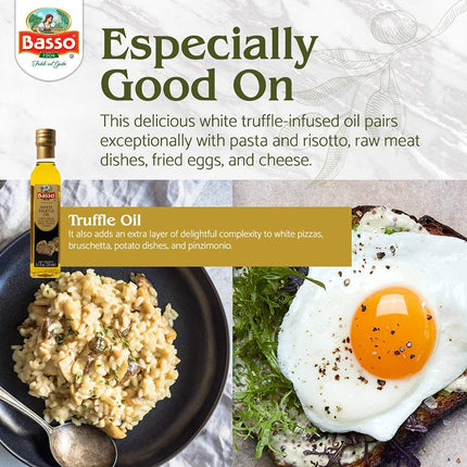 Basso 1904, White Truffle Infused Extra Virgin Olive Oil – 250 ml (8.5 oz)