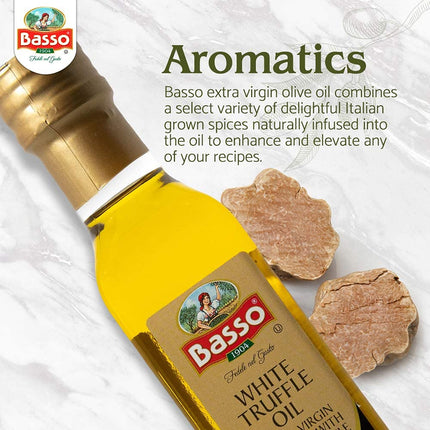 Basso 1904, White Truffle Infused Extra Virgin Olive Oil – 250 ml (8.5 oz)