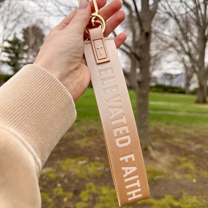 Beige Oversized Logo Keychain