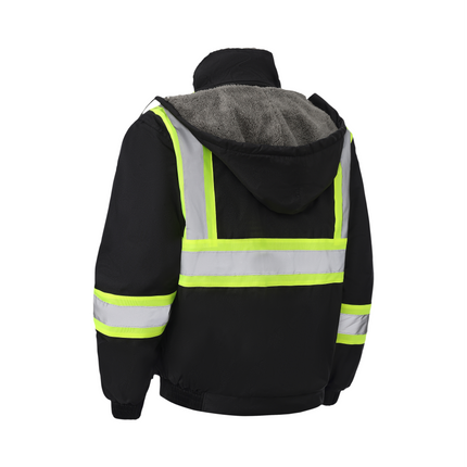 Kiwi High Visibility Hooded & Sherpa Lined ANSI/ISEA 107-2020 Reflector Contrast Trimmed Water Resistant Black Safety Jacket [71200]