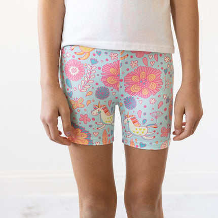 Blue Retro Unicorns Twirl Shorts