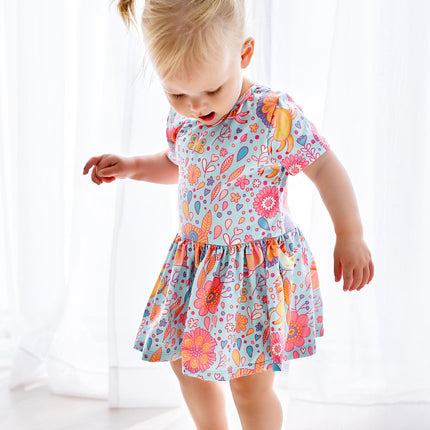 Blue Retro Unicorns S/S Twirl Bodysuit