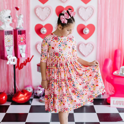 Bouquet Beauty 3/4 Sleeve Pocket Twirl Dress