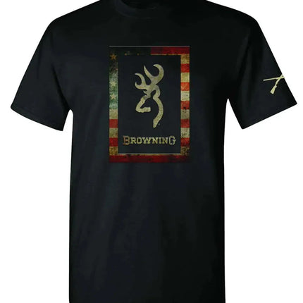 Browning Rustic Flag Frame (Black) - Mens T-Shirt