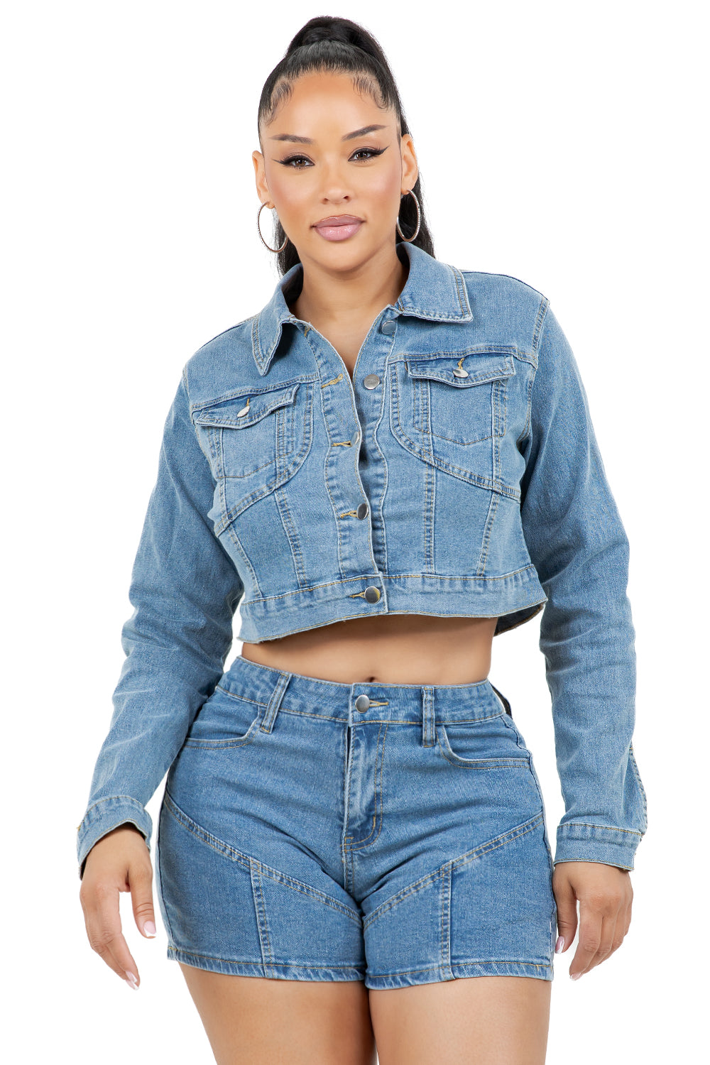 WOMEN FASHION DENIM JACKET AND SHOTR SET
