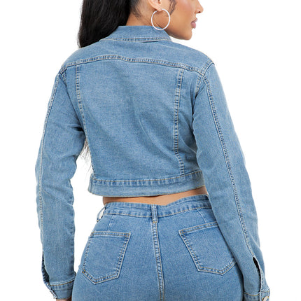 WOMEN FASHION DENIM JACKET AND SHOTR SET