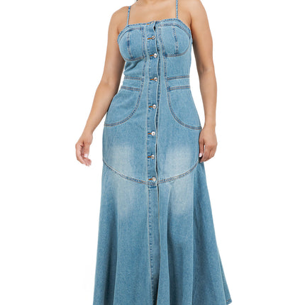 WOMEN FASHION DENIM LONG MAXI DRESS