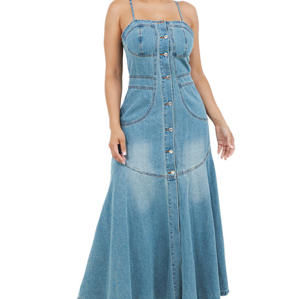 WOMEN FASHION DENIM LONG MAXI DRESS