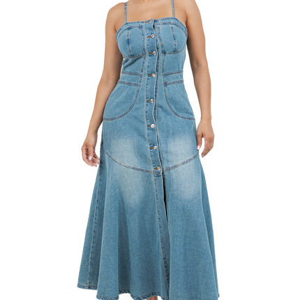 WOMEN FASHION DENIM LONG MAXI DRESS