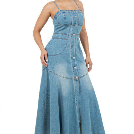 WOMEN FASHION DENIM LONG MAXI DRESS