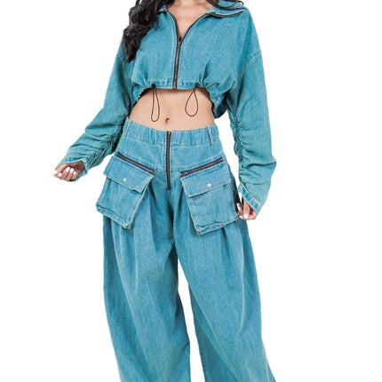 WOMEN FASHION DENIM TWO PIECE PANT SET