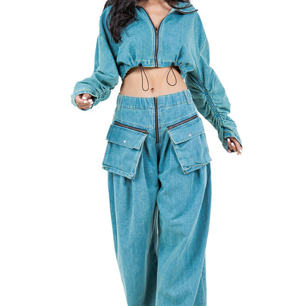 WOMEN FASHION DENIM TWO PIECE PANT SET