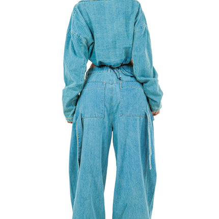 WOMEN FASHION DENIM TWO PIECE PANT SET