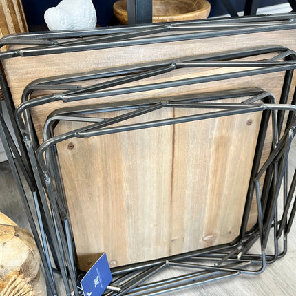 Set of 3 wood/metal trays