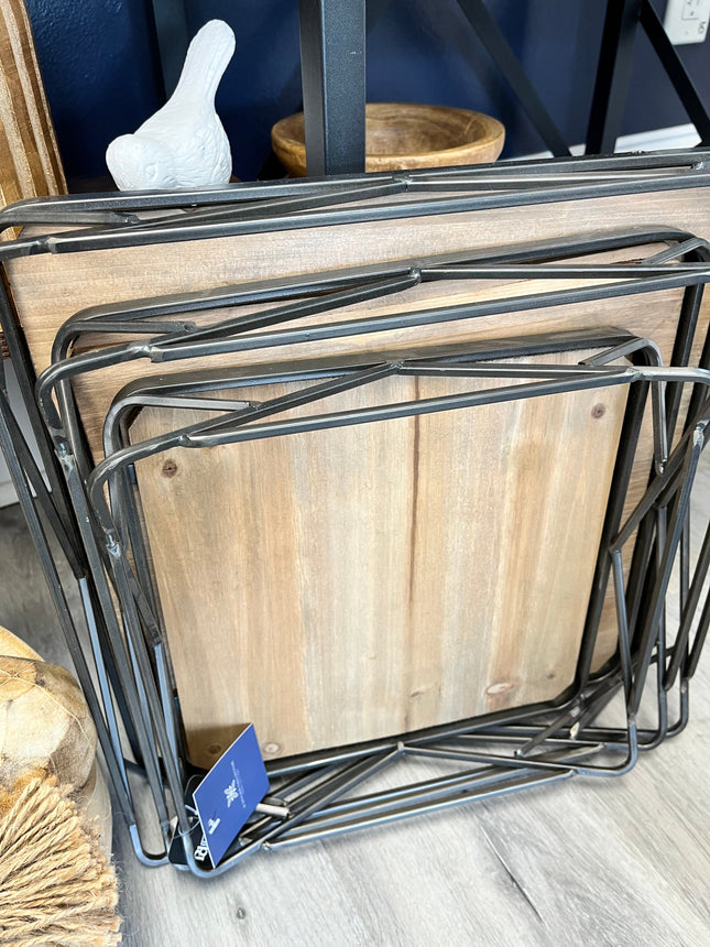 Set of 3 wood/metal trays