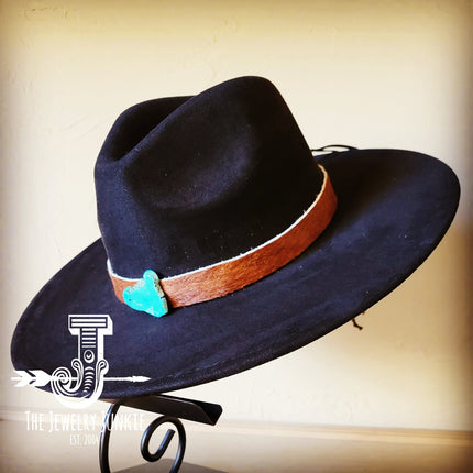 Boho Western Felt Hat w/ Choice of Leather Hat Band w/ Turquoise Slab-Black 980j