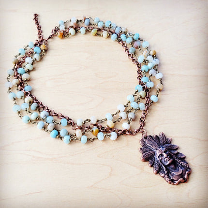 Amazonite Beaded Collar Necklace w/ Indian Pendant 260s