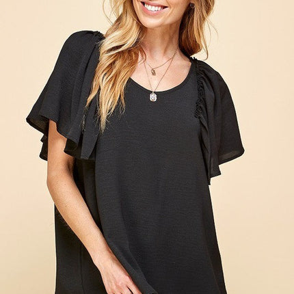 Black Flutter Sleeve Blouse