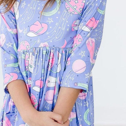 Neon Moon 3/4 Sleeve Pocket Twirl Dress