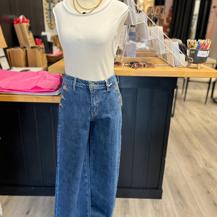Dark High Rise Wide Leg Drape Denim