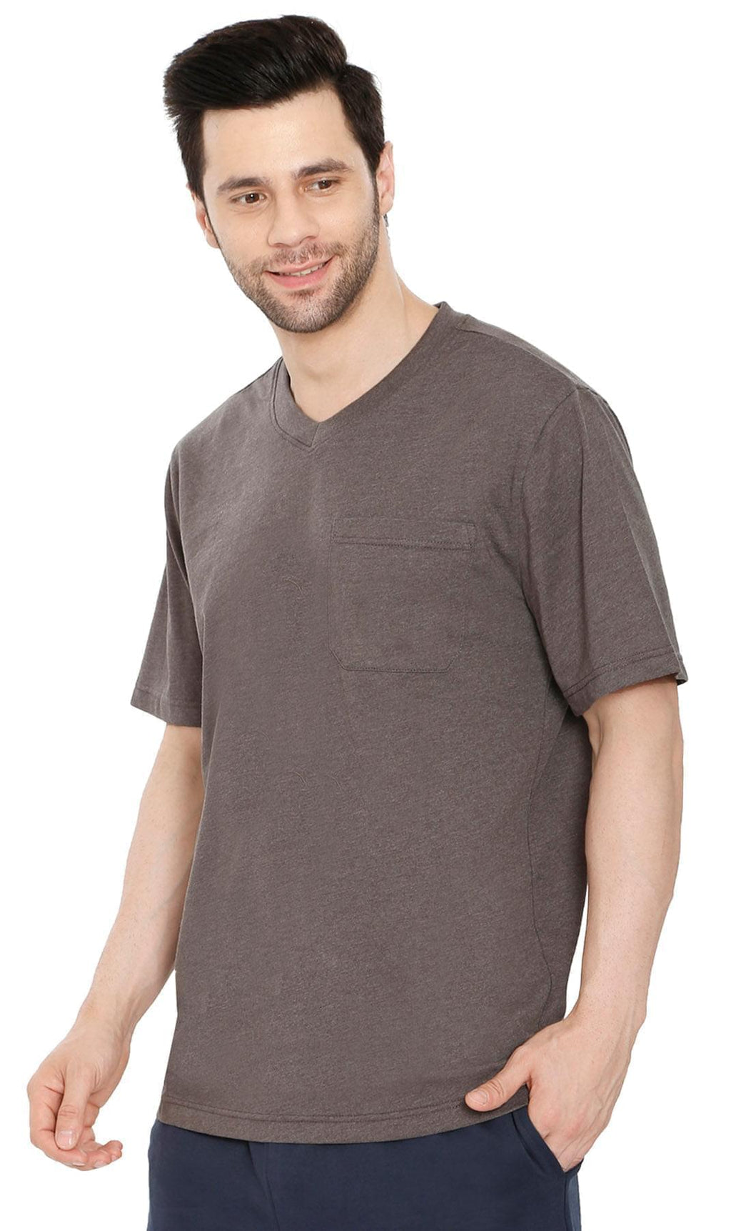 Men’s Short Sleeve Relaxed Fit V-Neck T-Shirt in Cotton Blend with Pocket