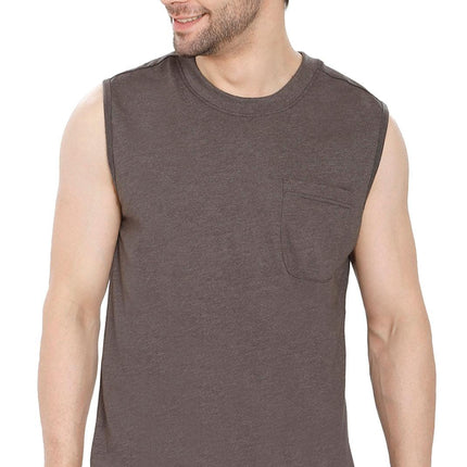 Mens Sleeveless T-Shirt with Pocket - A No Cling Comfort Fit Tank