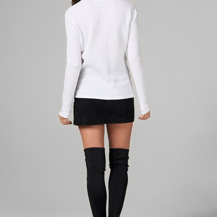 WOMEN'S WAFFLE THERMAL SWEATER PULLOVER - WHITE