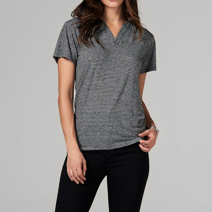 WOMEN'S CROSS V-NECK TEE - THIN STRIPE