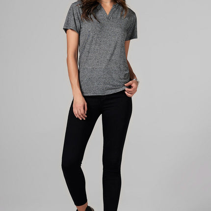 WOMEN'S CROSS V-NECK TEE - THIN STRIPE