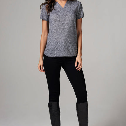 WOMEN'S CROSS V-NECK TEE - MINI STRIPE