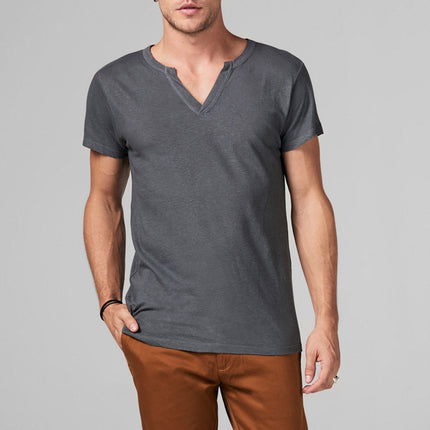 Men's Linen Blend Cross V-Neck Tee