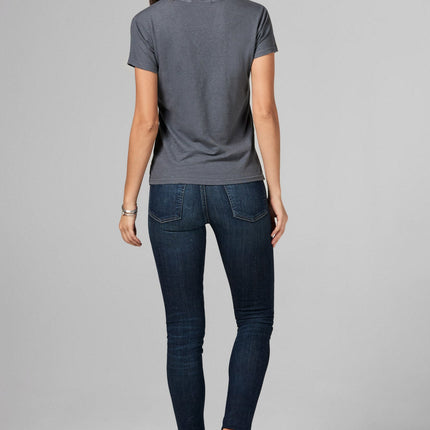 WOMEN'S LINEN BLEND CROSS V NECK TEE - GREY