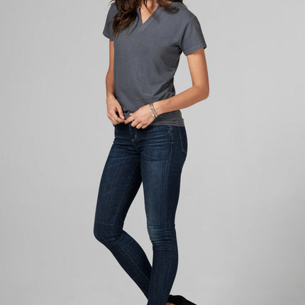 WOMEN'S LINEN BLEND CROSS V NECK TEE - GREY