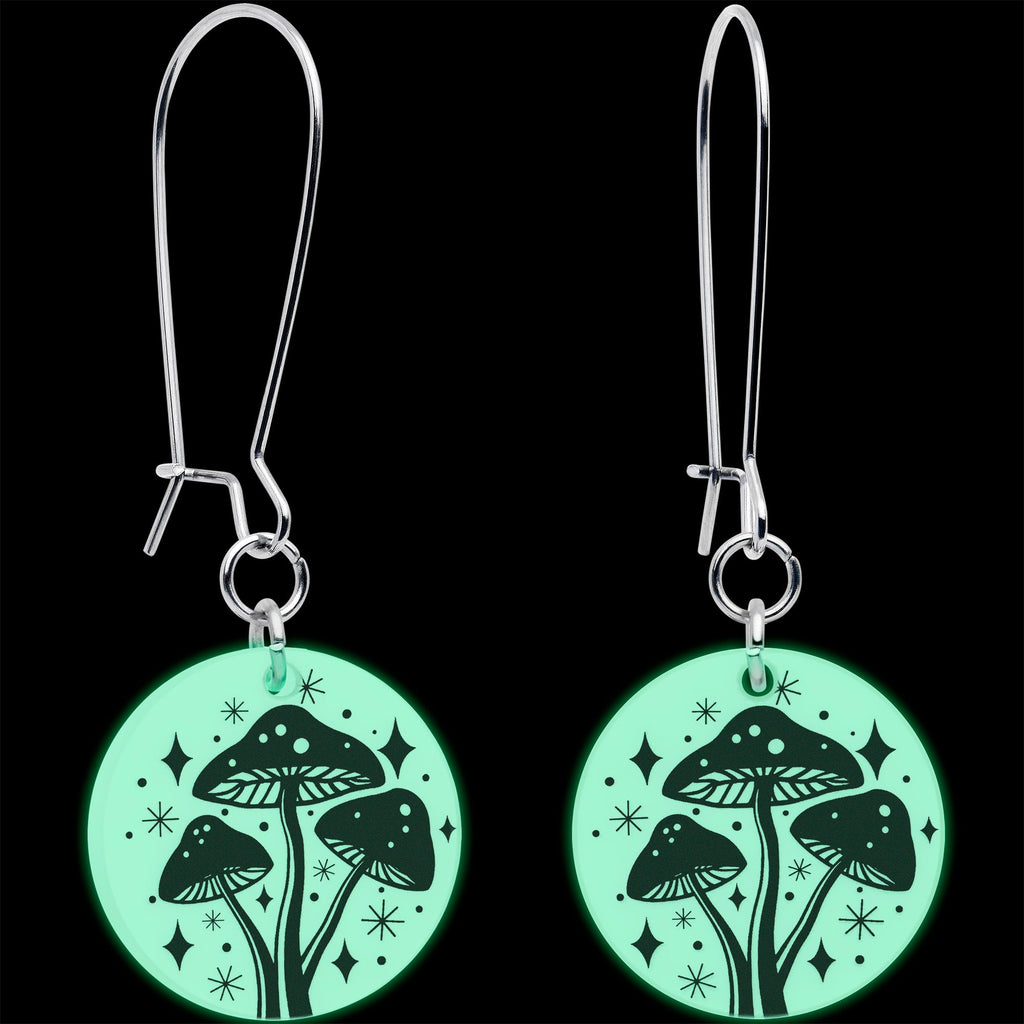 Glow in the Dark Mystic Mushroom Dangle Earrings by Onyx O