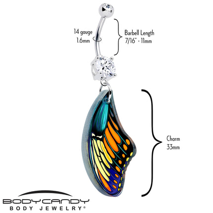 Double Gem Butterfly Wing Dangle Belly Ring by Onyx O