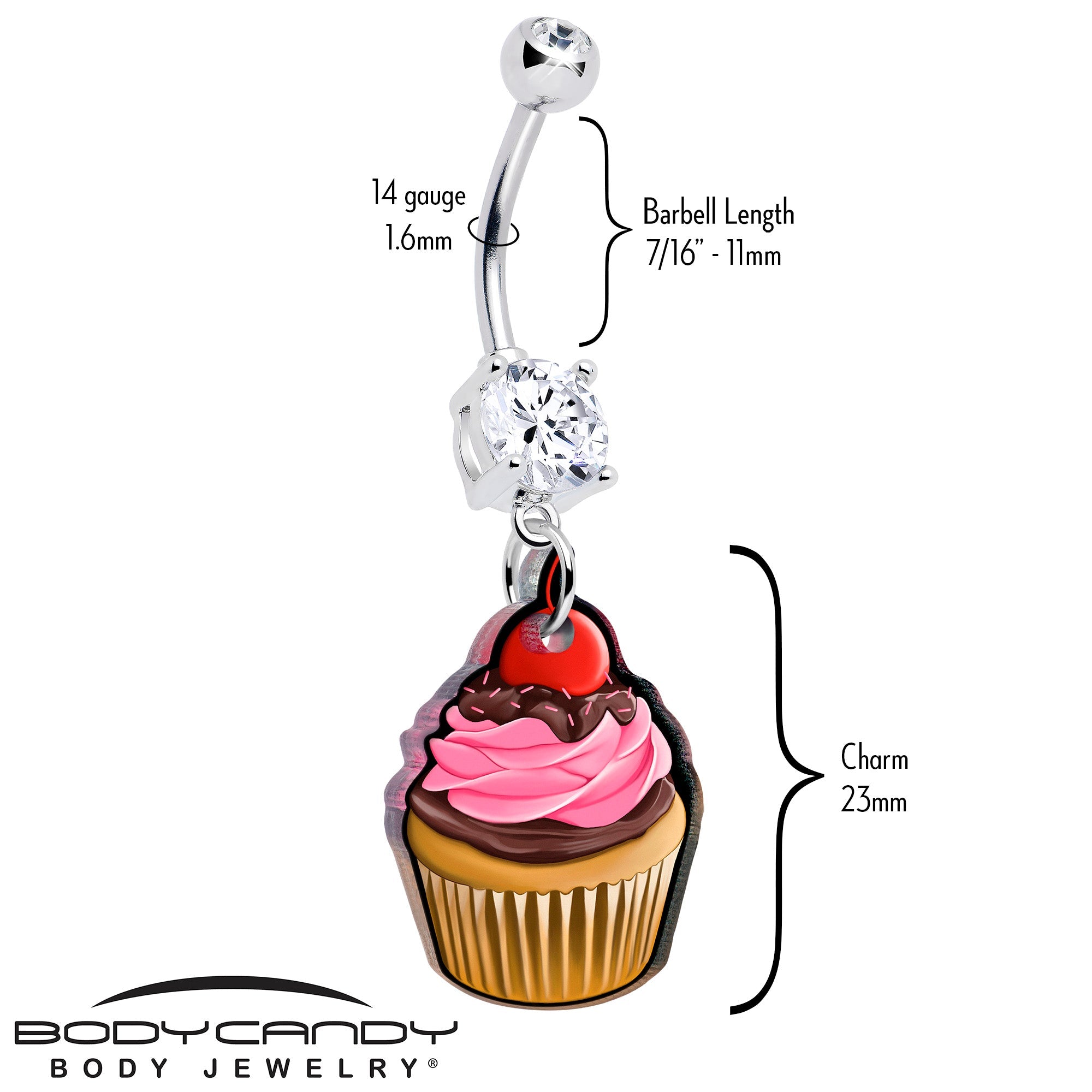 Double Gem Valentine Cupcake Dangle Belly Ring by Onyx O