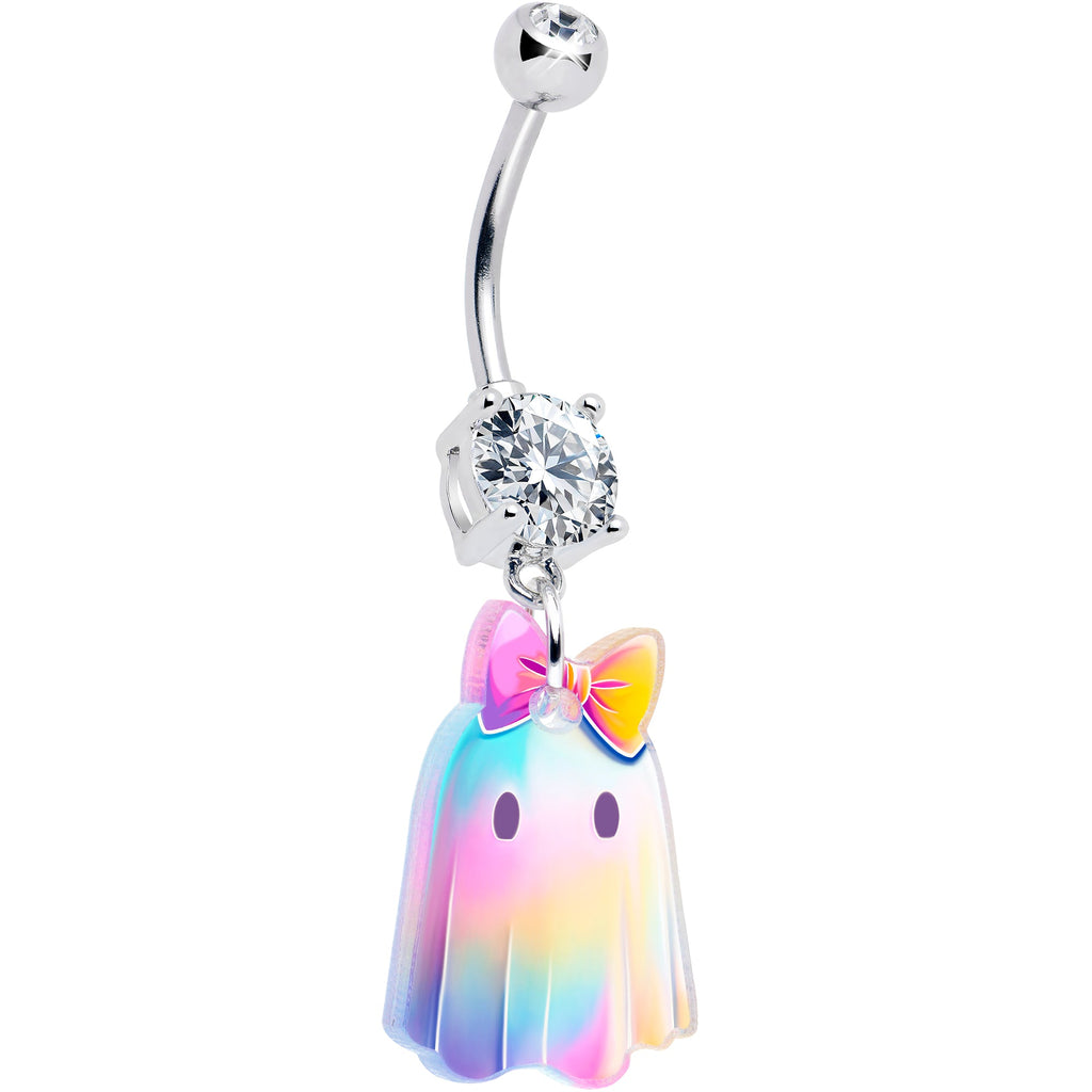 Clear Gem Iridescent Ghost Girl Dangle Belly Ring by Onyx O