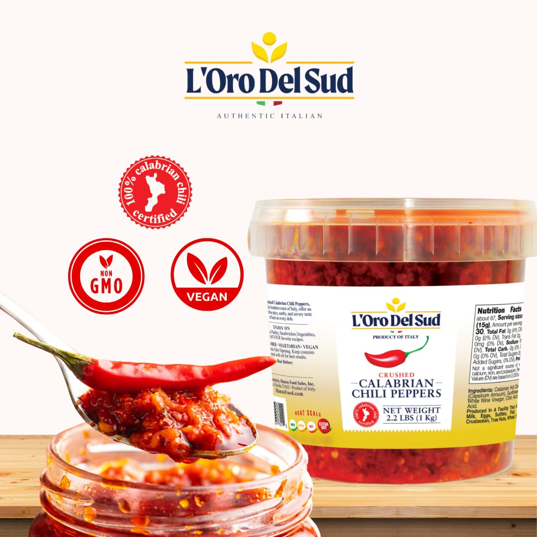 L’Oro Del Sud, Crushed Calabrian Chili Peppers Paste, 2.2 lb (1 kg)