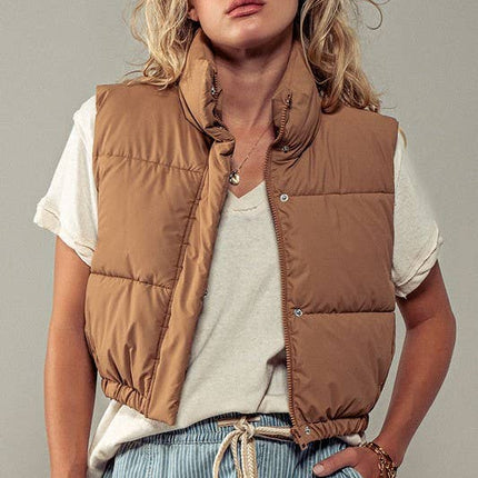 Camel Puffer Vest with Adjustable Hem