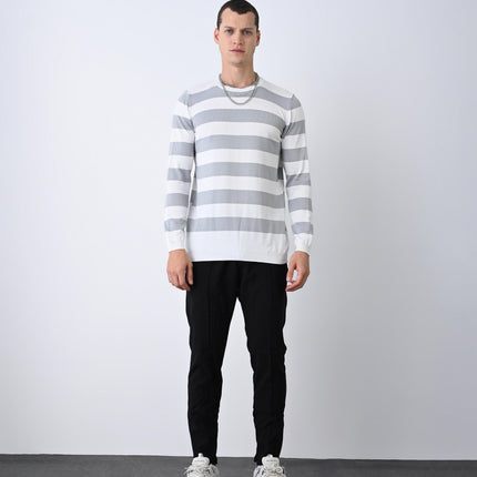Casual Men's Knitwear with Dual-Tone Stripe Detail