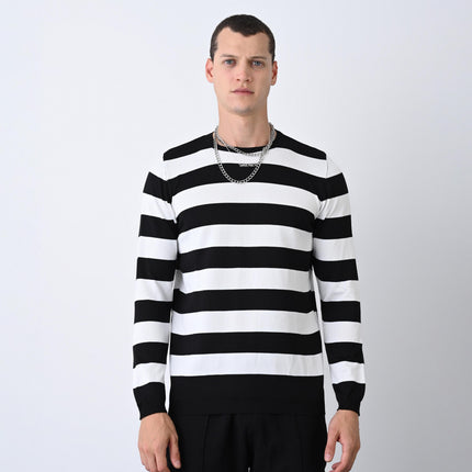 Casual Men's Knitwear with Dual-Tone Stripe Detail